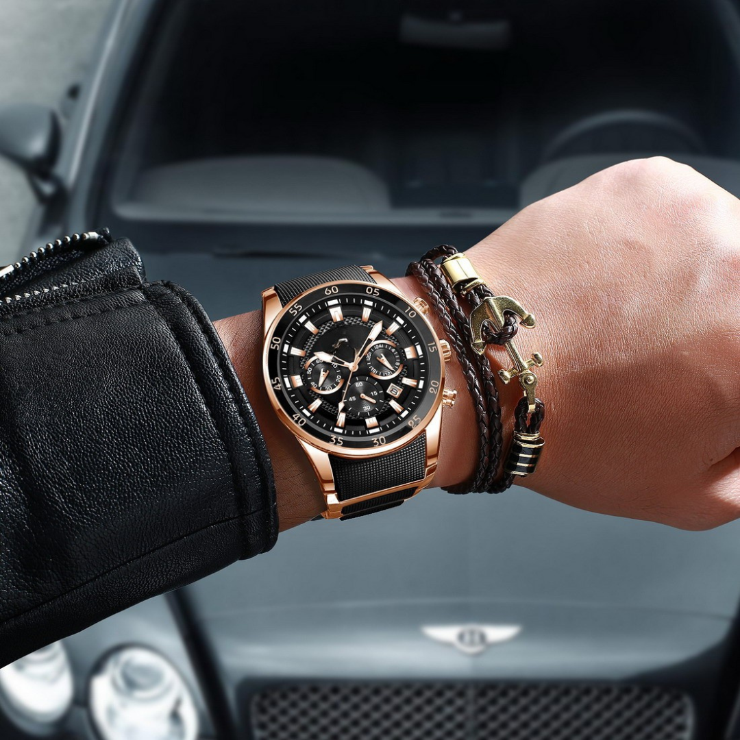 Reloj de cuarzo multifunción para hombre, resistente al agua