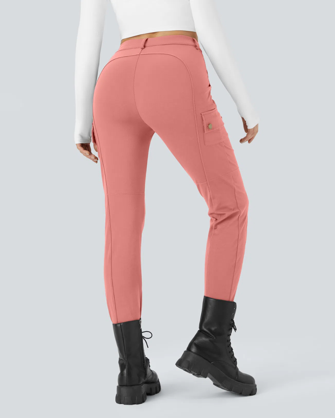 Pantalon Ajustado Plano de Mujer con Cintura Alta y Varios Bolsillos