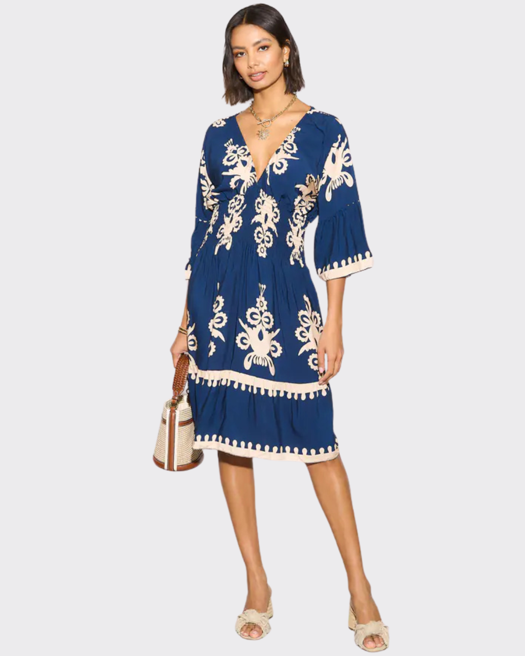 Vestido Holgado con Mangas y Escote en V