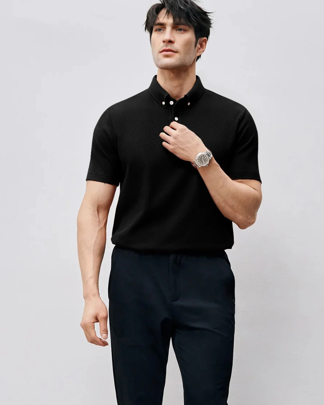 Polo de manga corta de tejido de poliéster transpirable para hombre