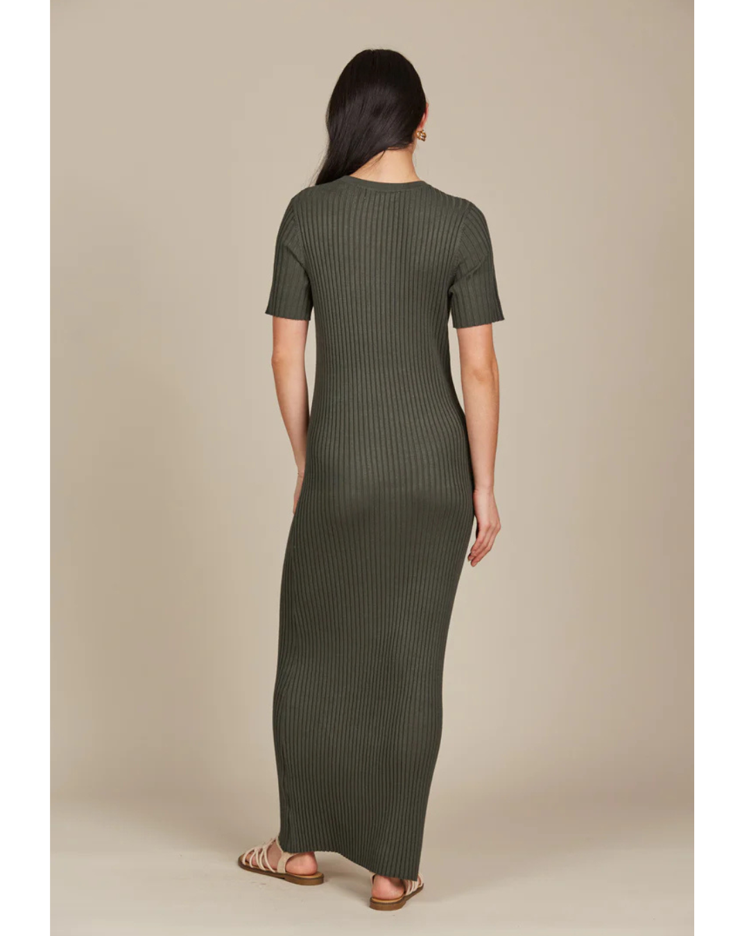 Vestido Largo de Manga Corta con Canalé para Mujer