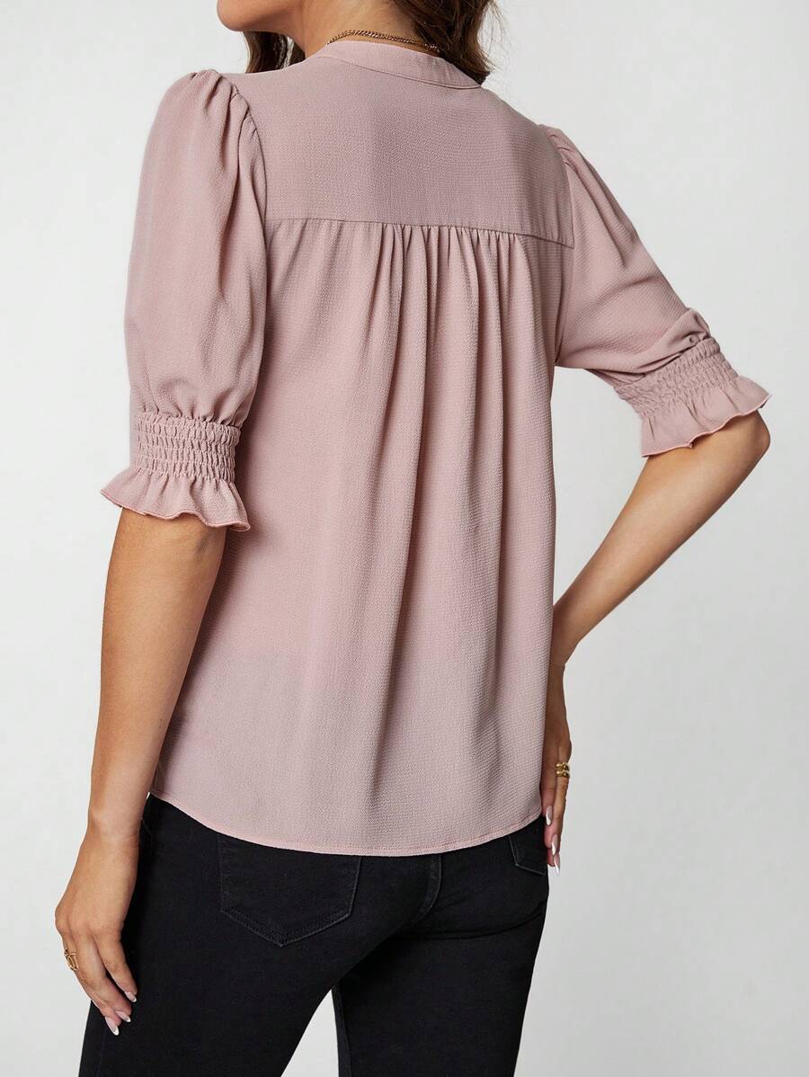 Camisa De Mujer Con Cuello En V Y Manga Abullonada