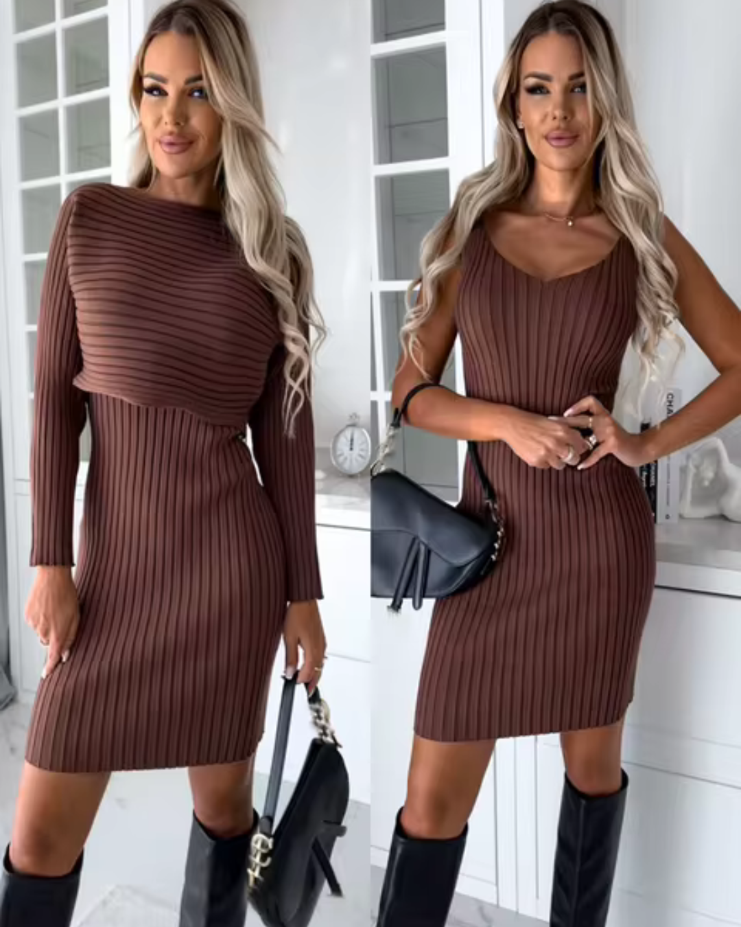 Vestido Corto Ajustado de Canalé para Mujer