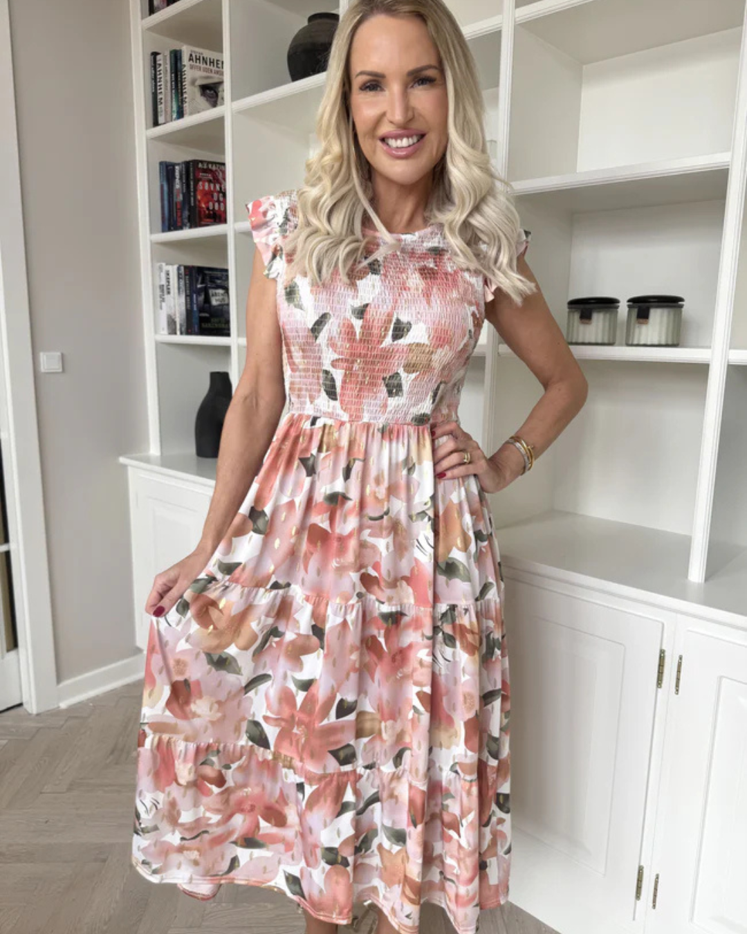 Vestido Floral con Fruncido en el Pecho para Mujer