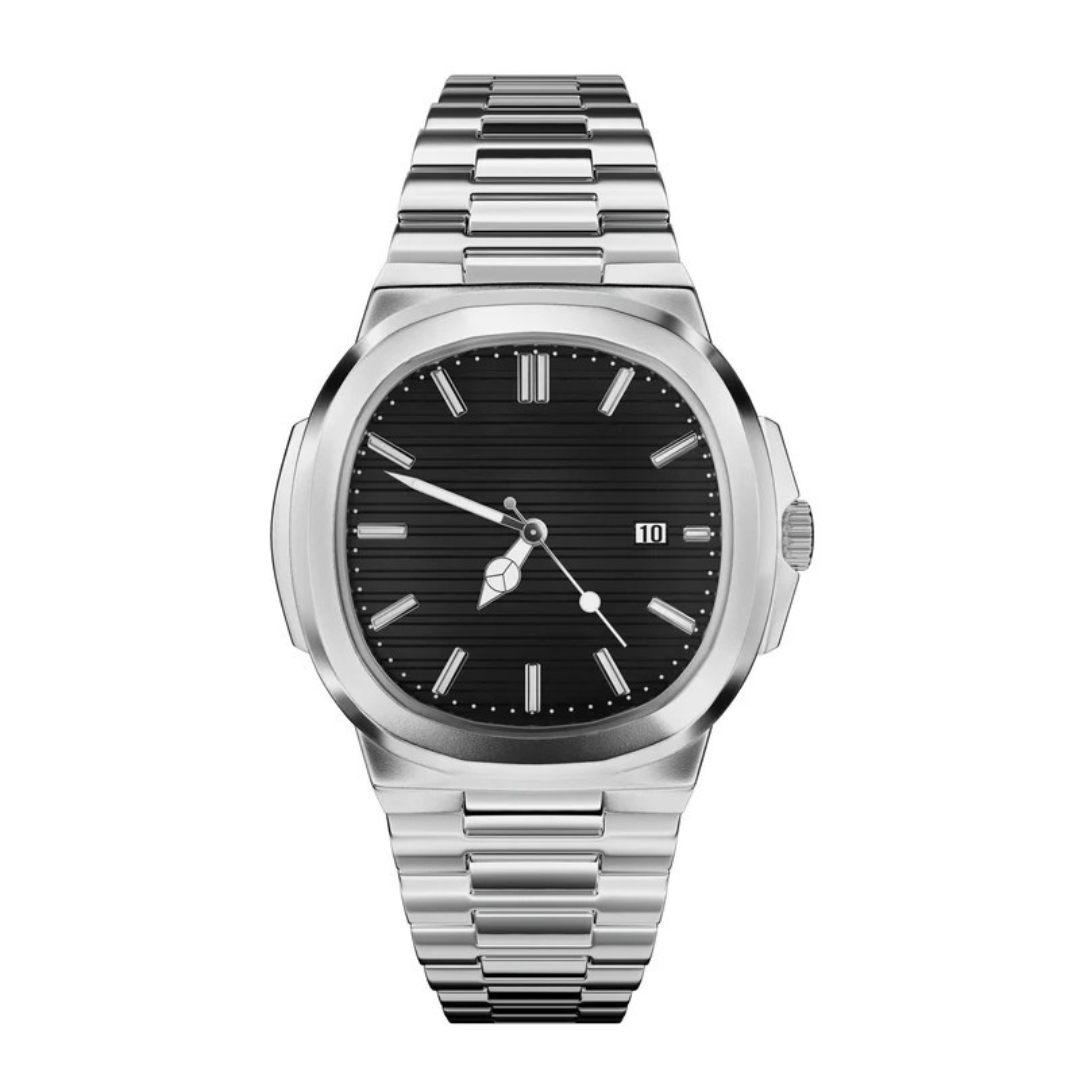 Reloj de Acero Inoxidable con Esfera Negra y Diseño Elegante para Hombre