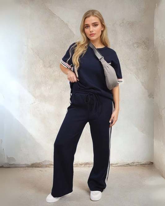 Conjunto Deportivo de 2 Piezas con Camisa Holgada y Pantalón Ancho para Mujer