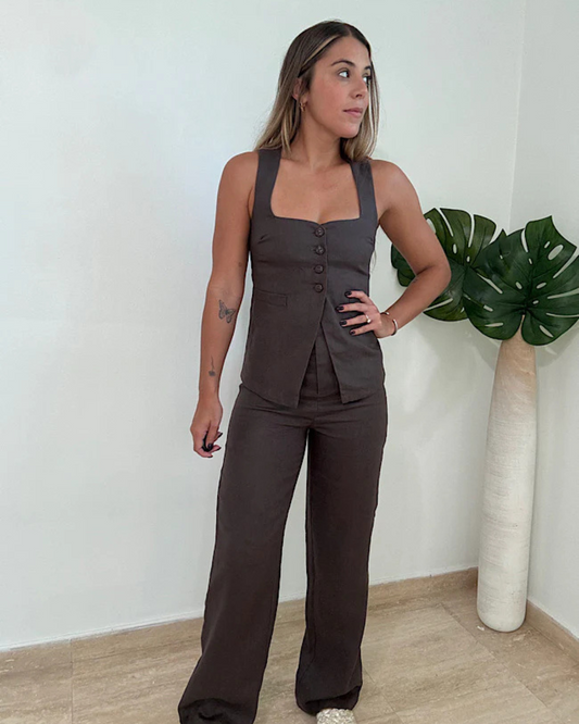 Conjunto Femenino de Lino Chic Elegancia Minimalista y Ajuste Sofisticado