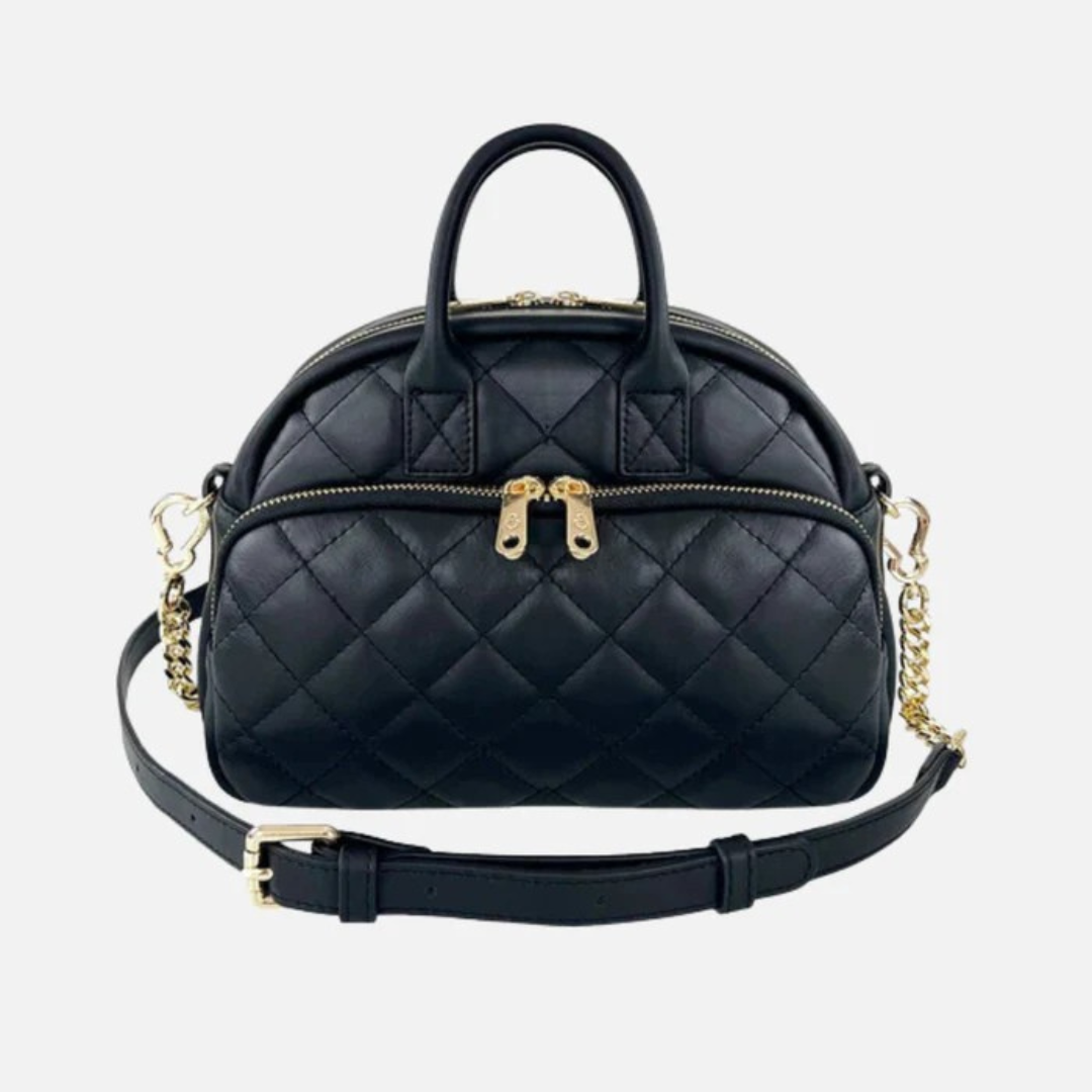 Bolso de Hombro de Cuero Liso Negro para Mujer
