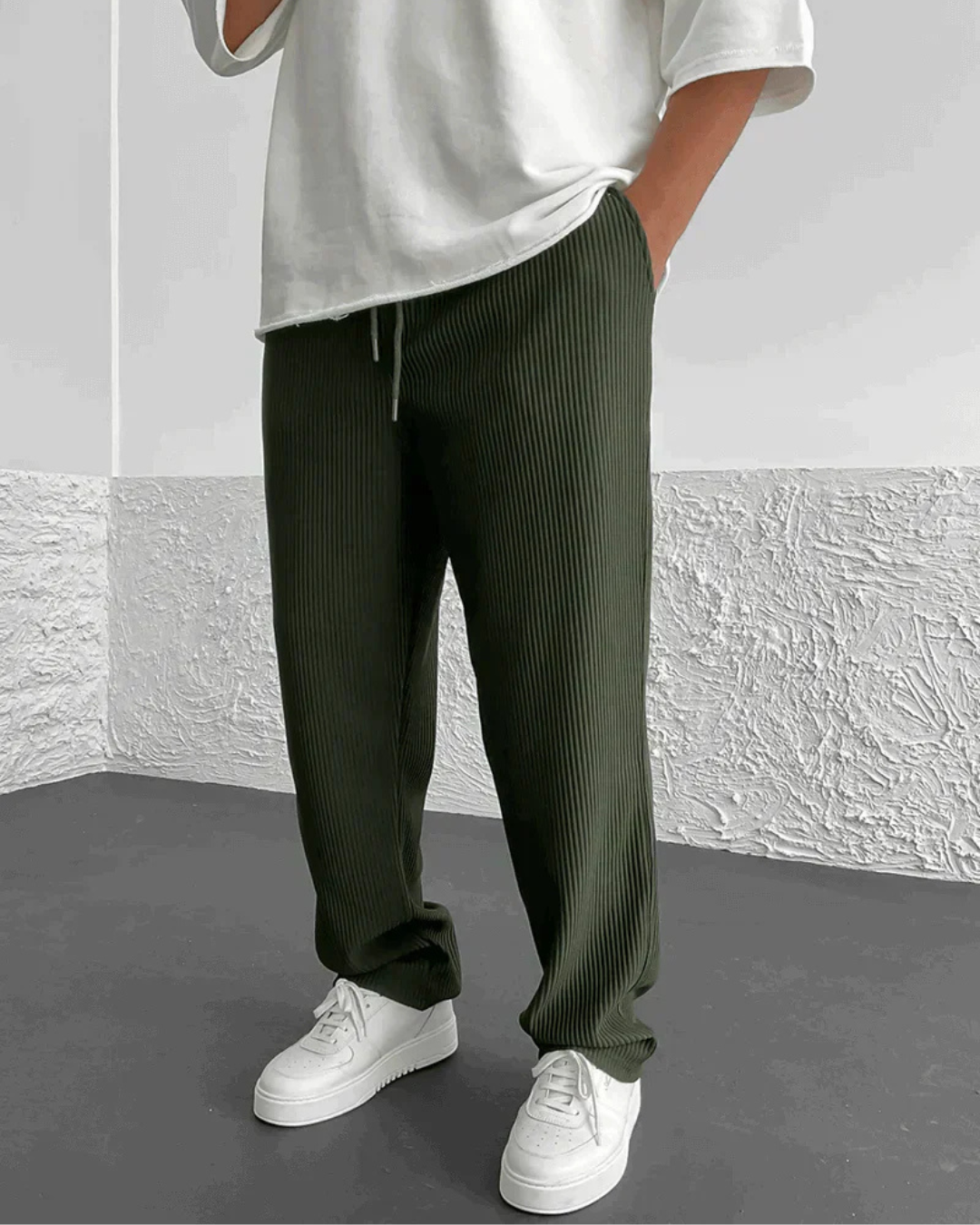 Pantalón Casual de Hombre con Tejido Acanalado y Cintura Ajustable