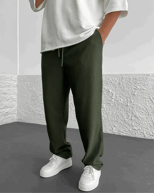 Pantalón Casual de Hombre con Tejido Acanalado y Cintura Ajustable