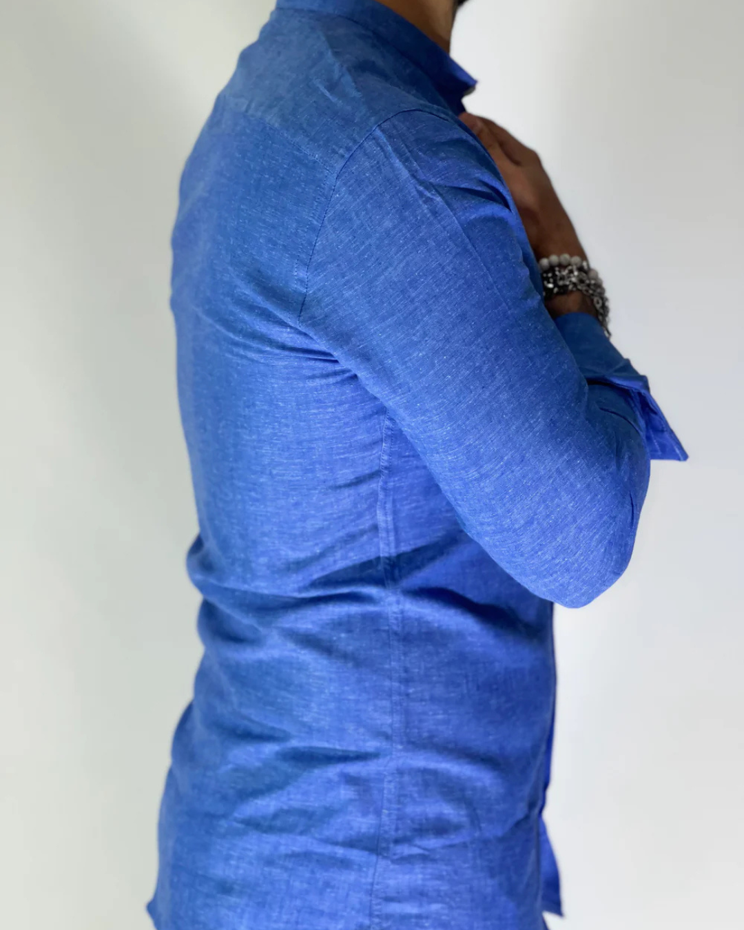 Camisa de Lino con Cuello Mao para Hombre