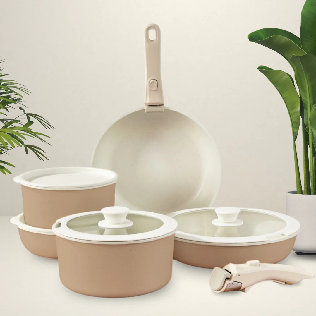 Juego de Sartenes y Ollas con Asas Desmontables para Cocina