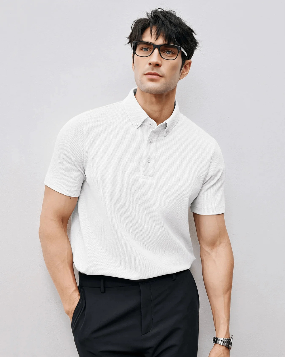 Polo de manga corta de tejido de poliéster transpirable para hombre