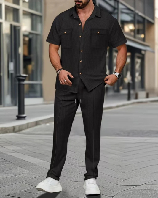 Conjunto informal de dos piezas en algodón y lino para hombre
