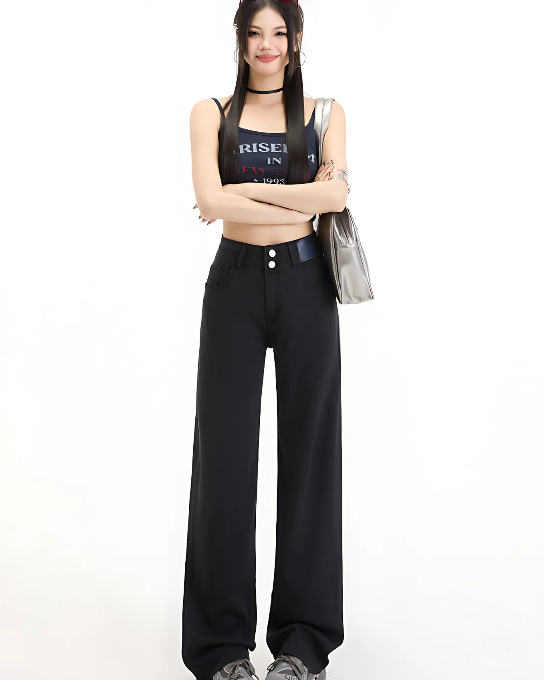 Pantalón Ancho con Dos Botones para Mujer