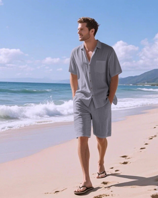 Conjunto en Lino para Hombre de Camiseta Manga Corta y Short