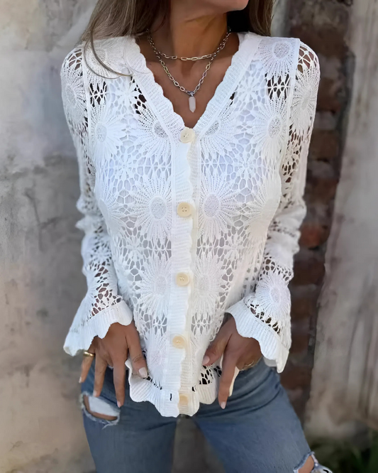 Suéter Tejido con Cuello V y Manga Larga para Mujer