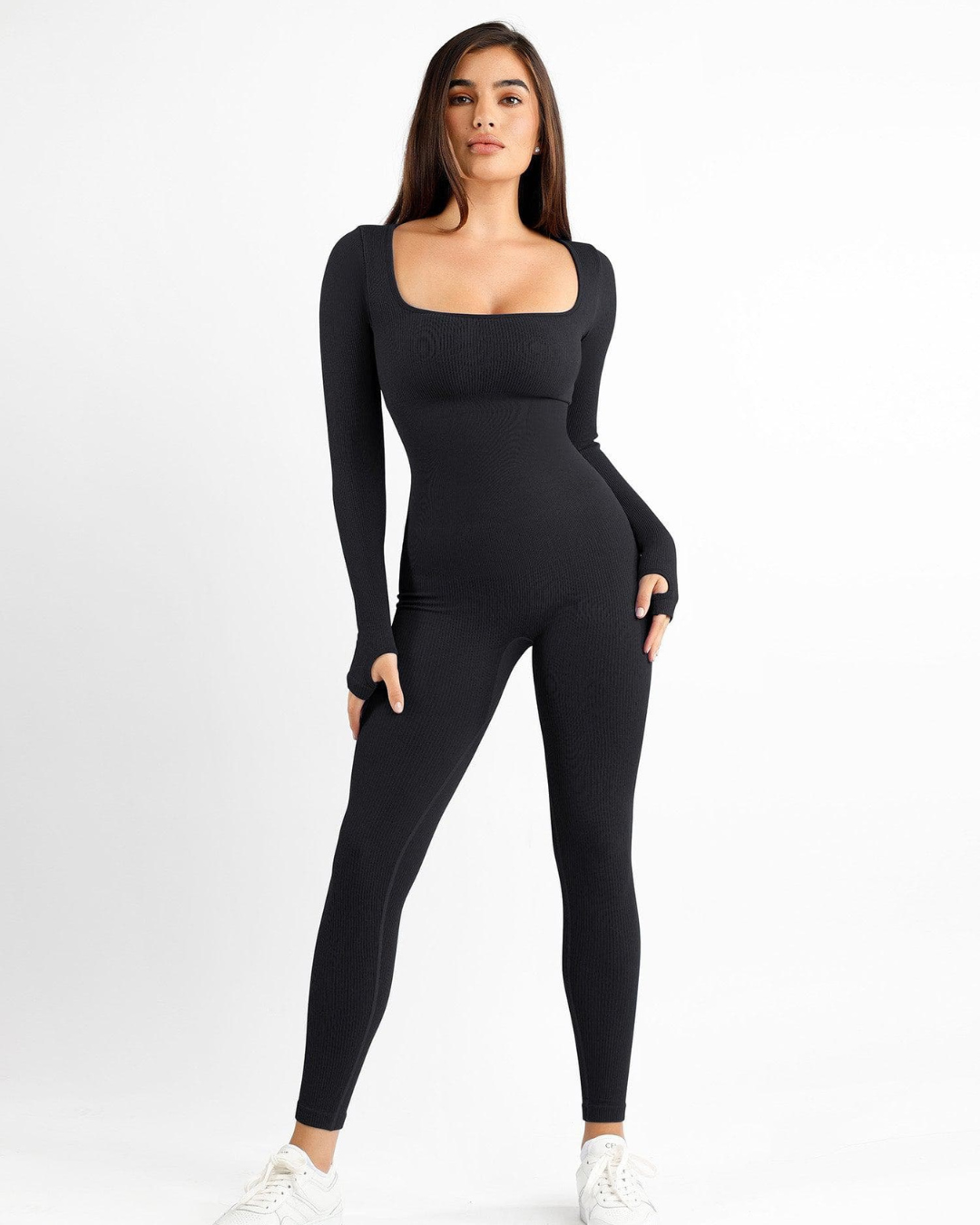 Traje de Entrenamiento con Cuello Cuadrado sin Costuras y Faja