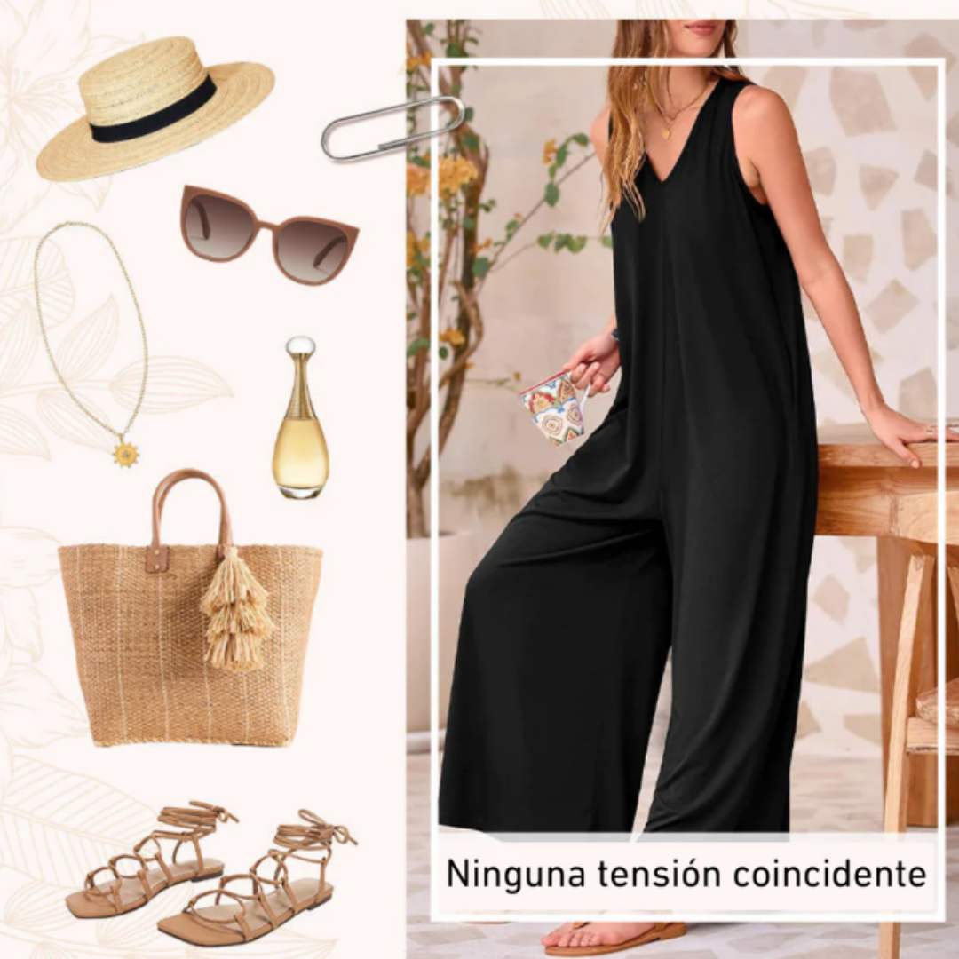 Mono Elegante con Cuello en V y Corte Estilizado