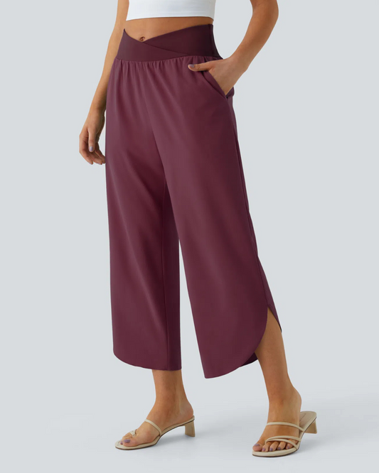 Pantalón de cintura alta cruzada con bolsillos laterales