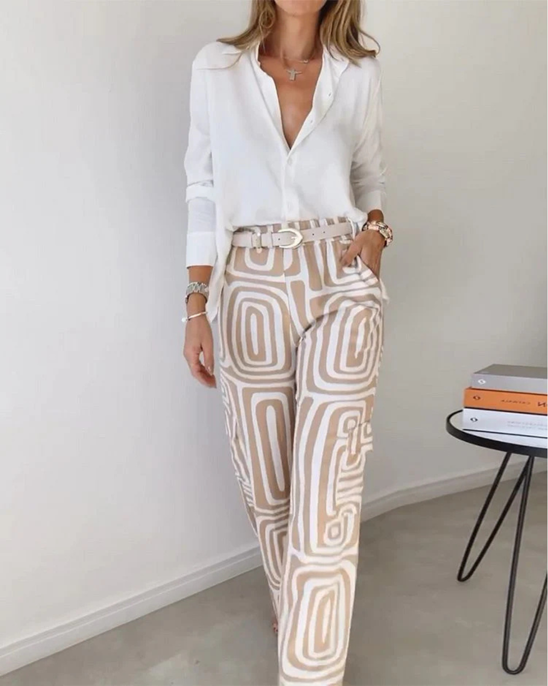 Elegante conjunto de dos piezas con mangas largas para mujer