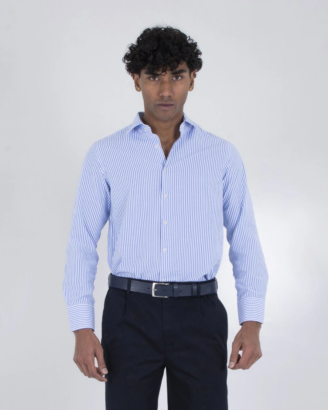 Camisa Clásica de Algodón con Rayas en Relieve para Hombre