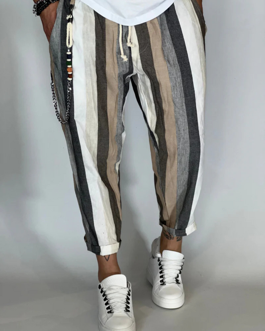 Pantalones de Rayas con Efecto Lino para Hombre