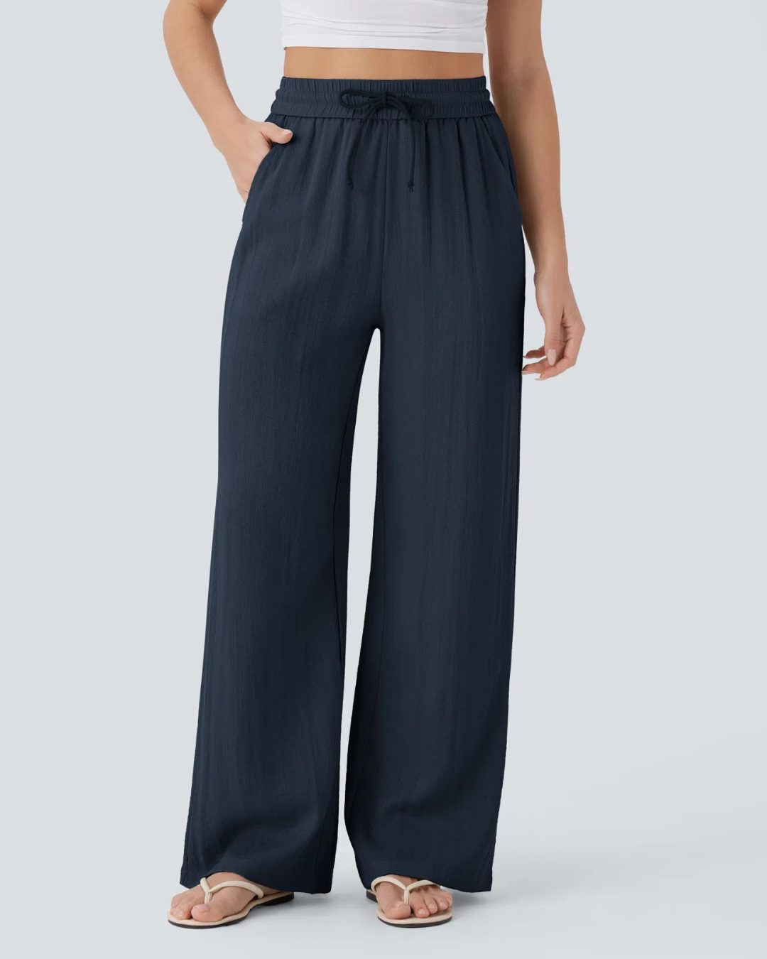Pantalón de Lino con Cintura Ajustable y Corte Fluido de Mujer