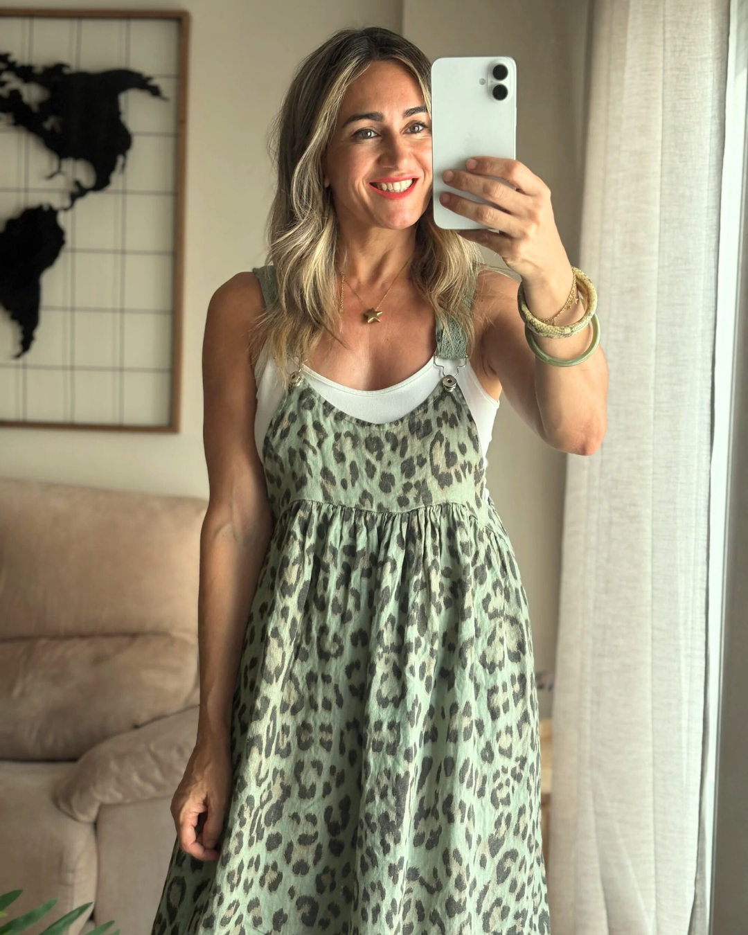 vestido de lino con estampado de leopardo