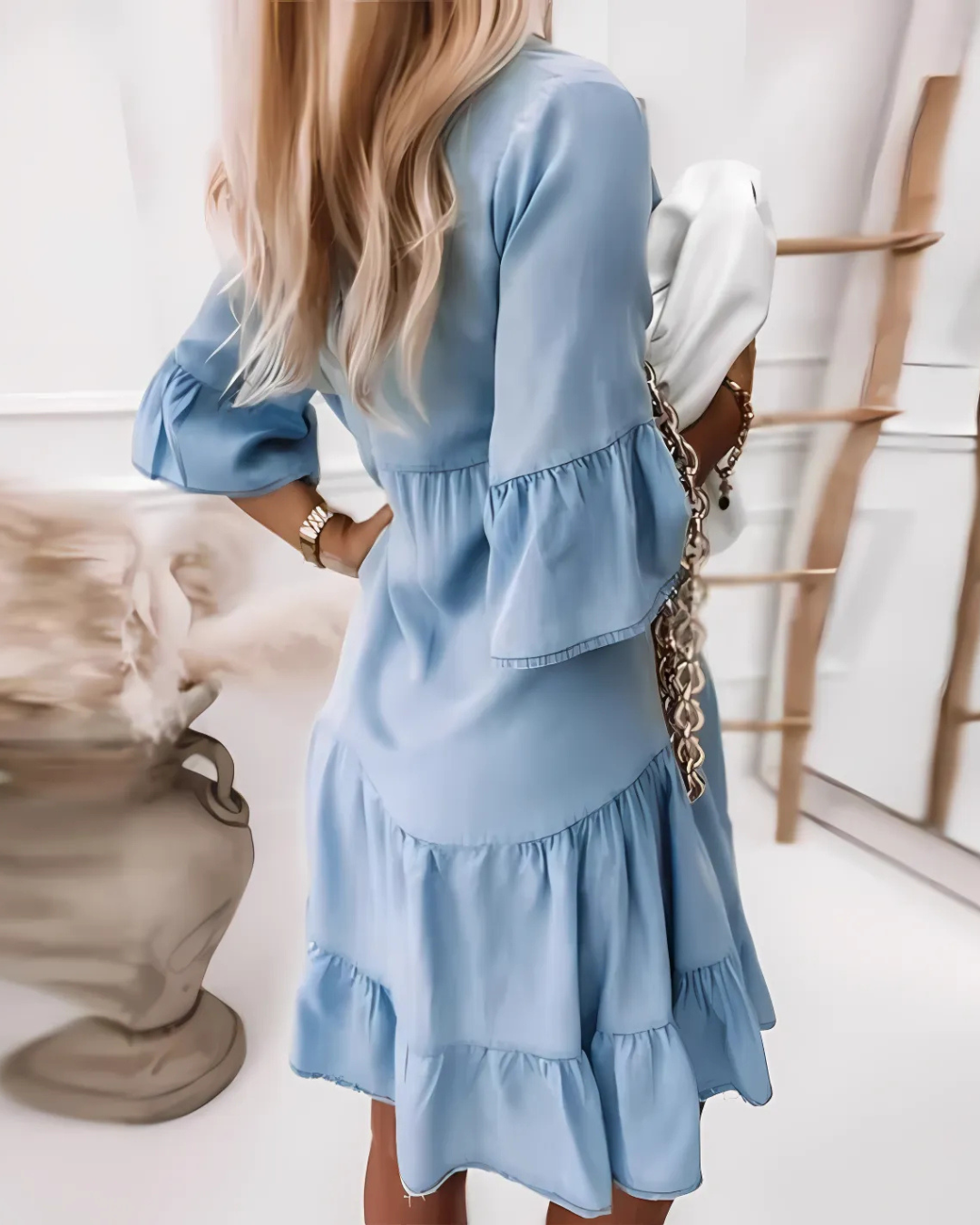 Vestido de Verano con Cuello en V y Manga de Volantes