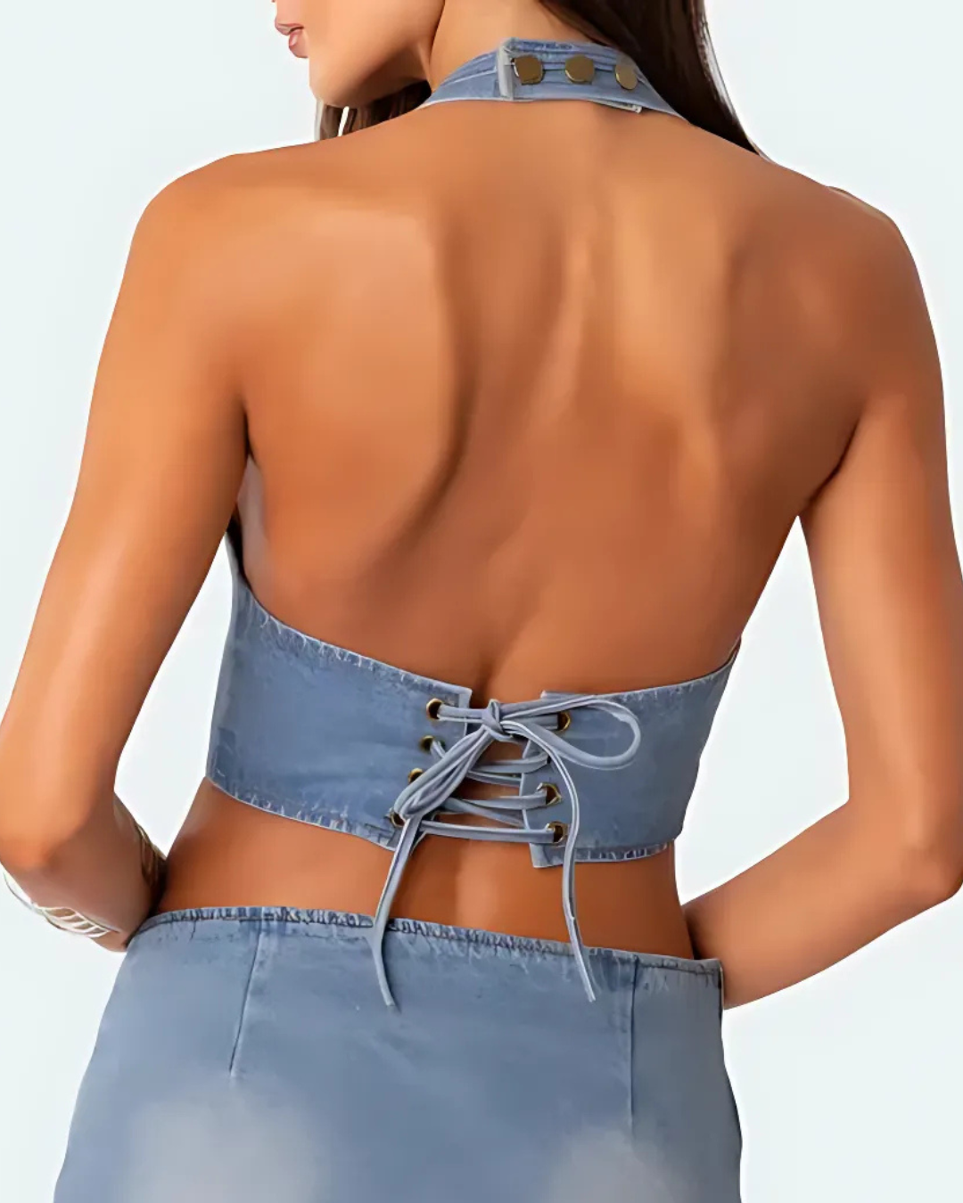 Corsét de Mezclilla con Cordones para Mujer