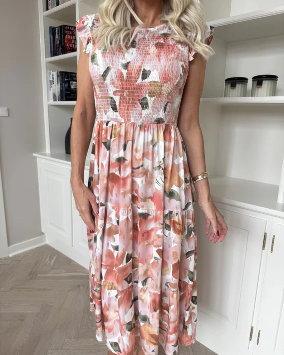 Vestido Floral con Fruncido en el Pecho para Mujer