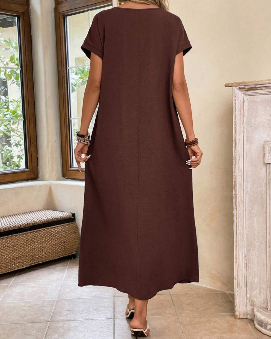 Vestido largo de mujer, ancho y sin arrugas