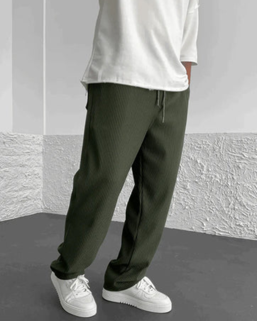 Pantalón Casual de Hombre con Tejido Acanalado y Cintura Ajustable