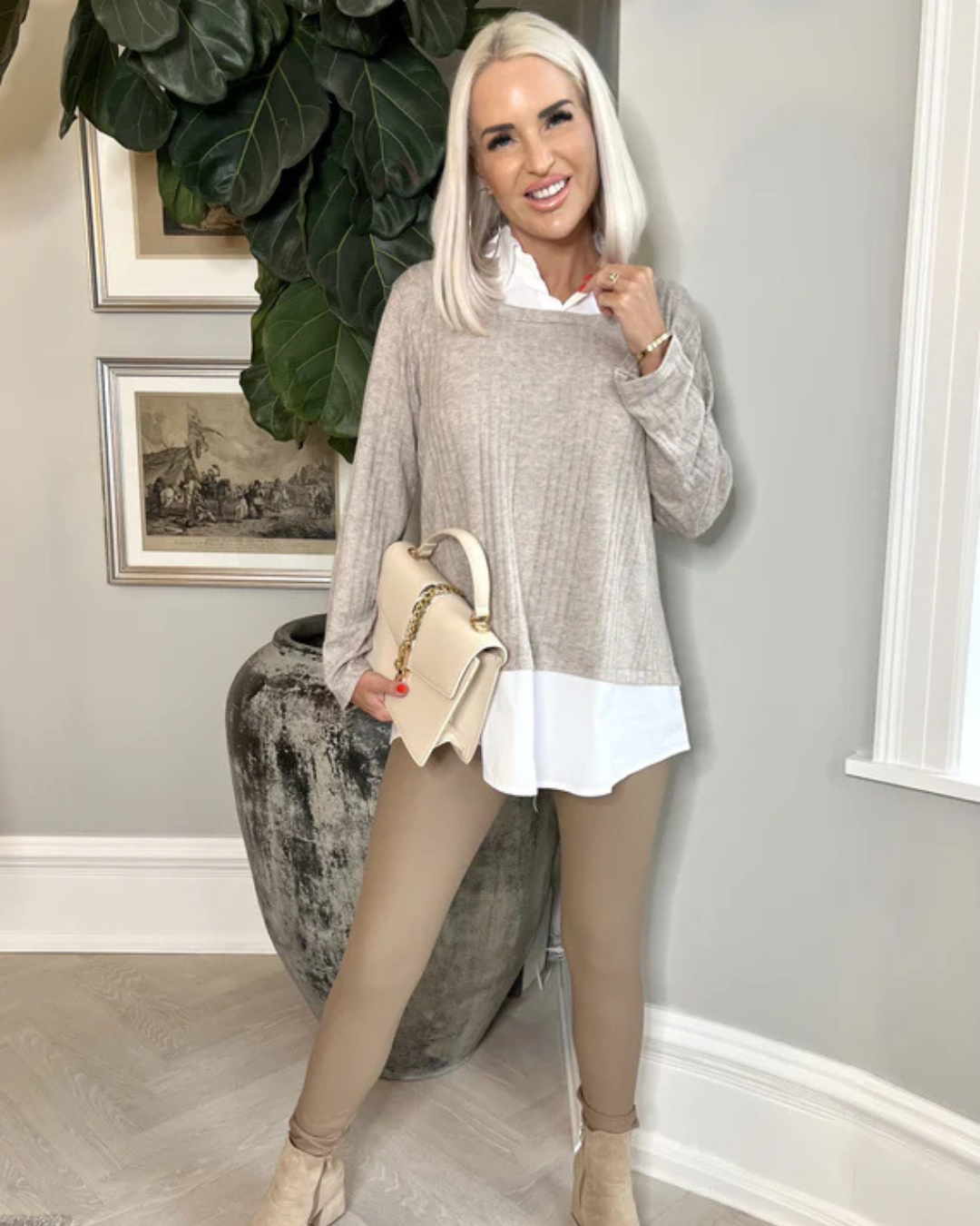 Blusa de Dos Piezas con Solapa y Manga Larga con Parches Informales