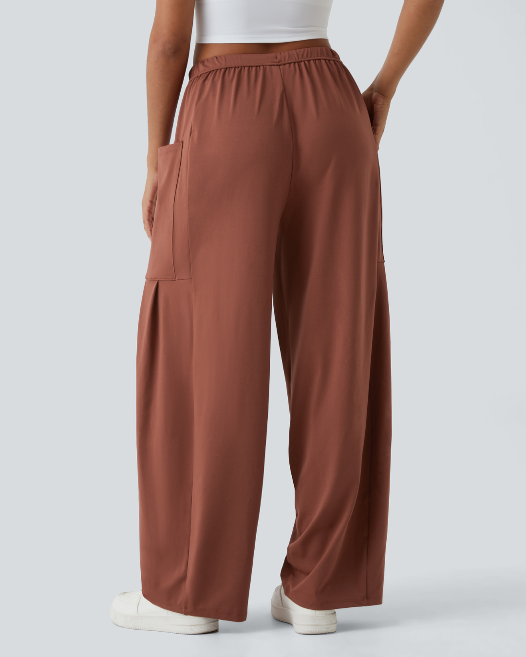 Pantalón de Palazzo Pierna Ancha con Bolsillos y Cordón Ajustable