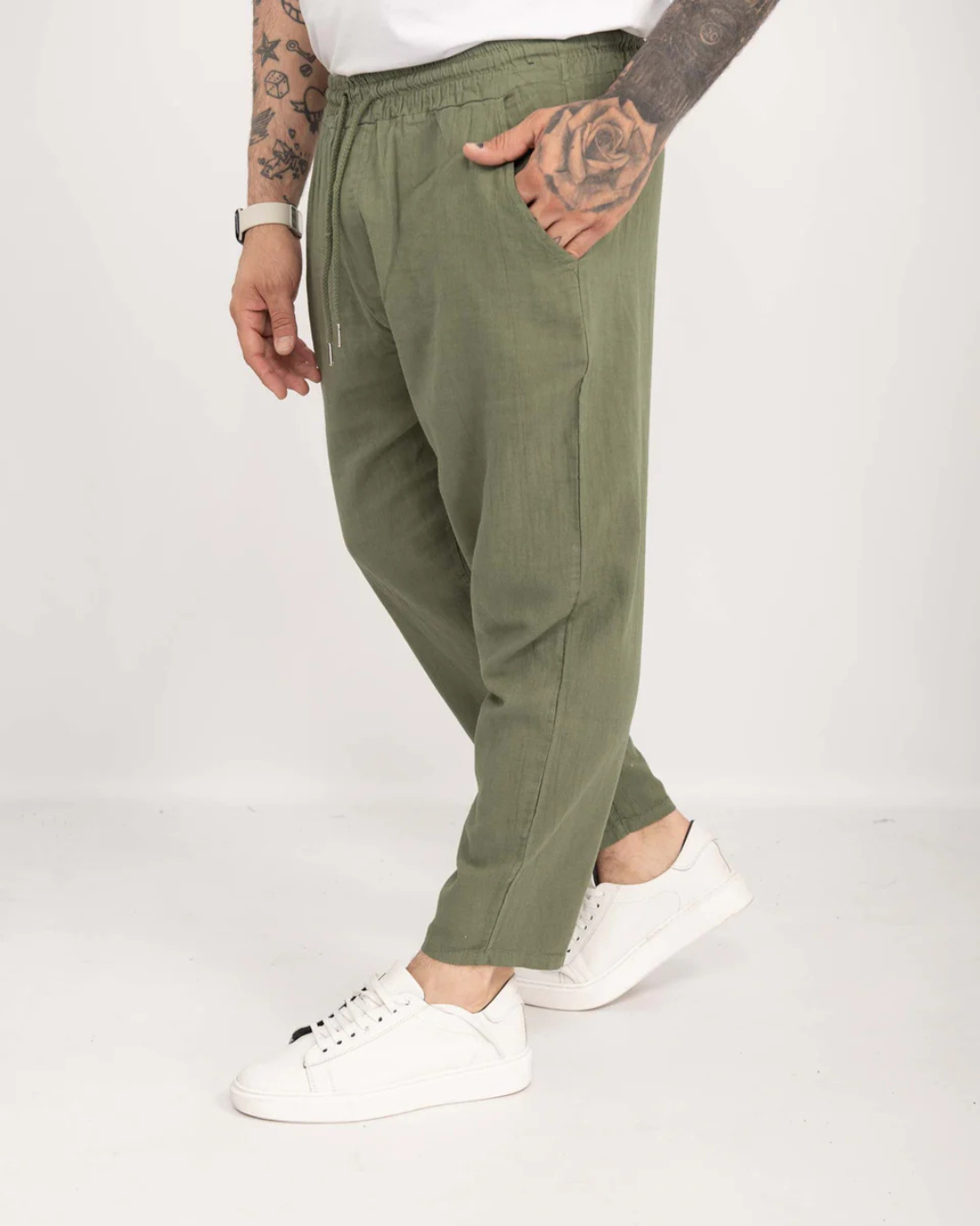 Pantalón de Lino con Cintura Elástica Para Hombre