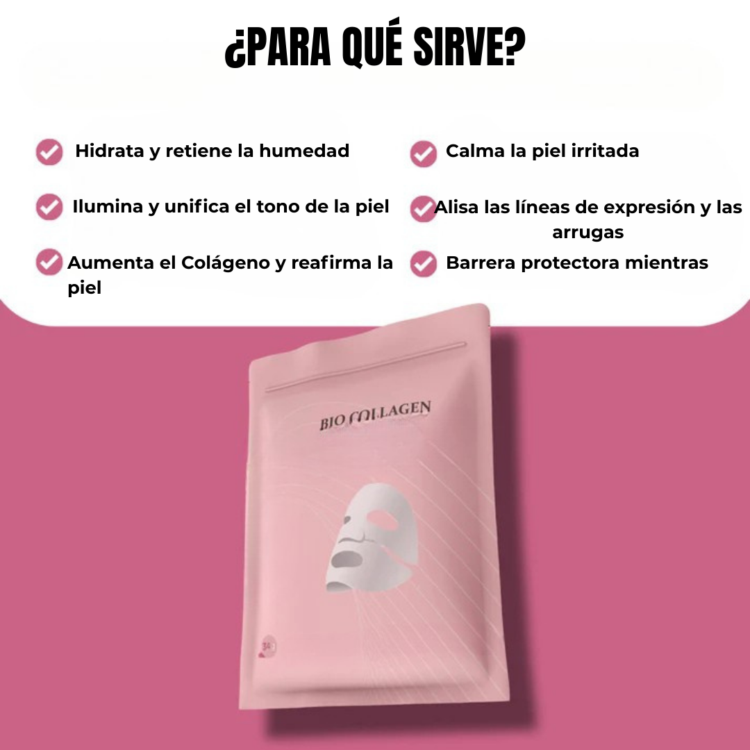 Mascarilla de Biocolágeno para un Cutis Luminoso y Cristalino 100% Testada por Dermatólogos