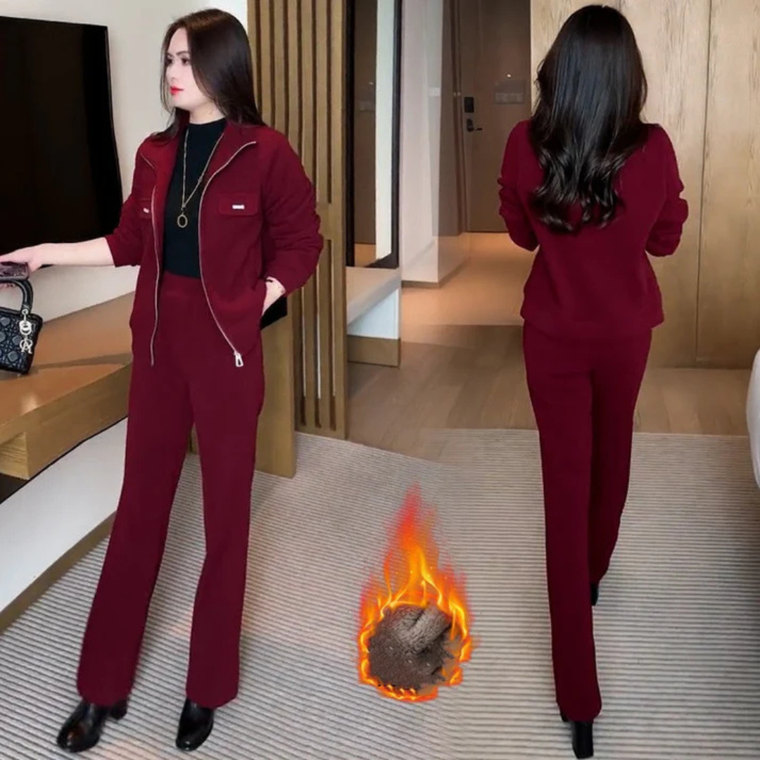 Conjunto de Chaqueta y Pantalón de Abrigo de 2 Piezas para Mujer