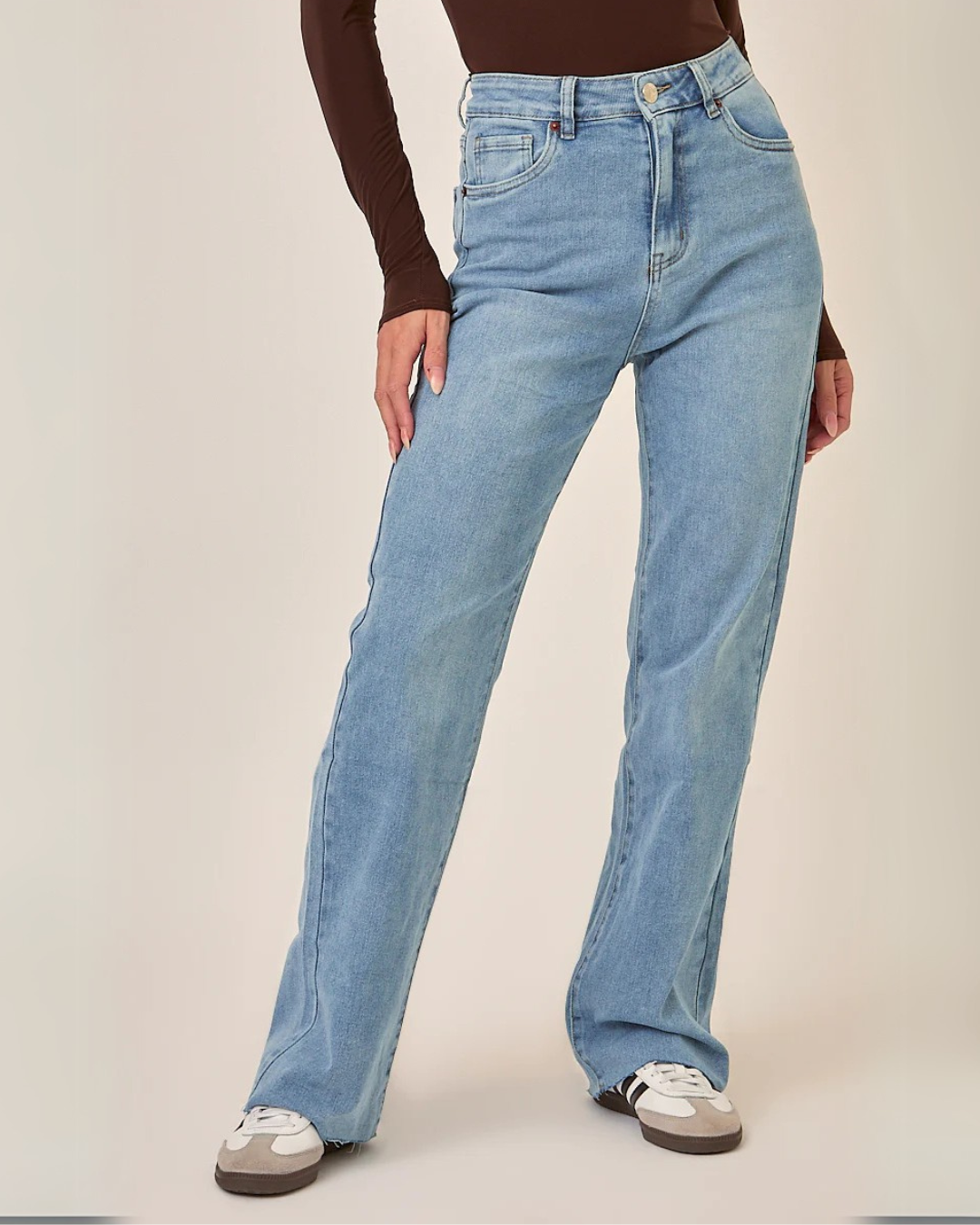 Pantalón con Tejido Elástico con Dobladillos Deshilachados para Mujer