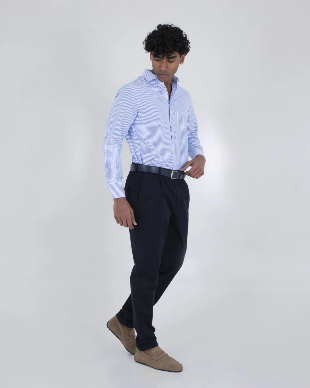 Camisa Clásica de Algodón con Rayas en Relieve para Hombre