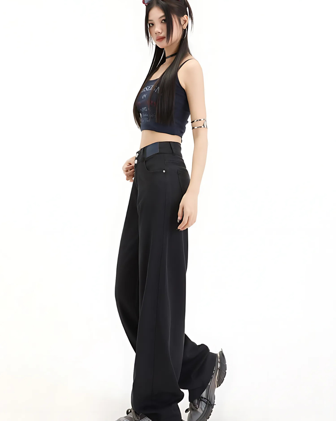 Pantalón Ancho con Dos Botones para Mujer