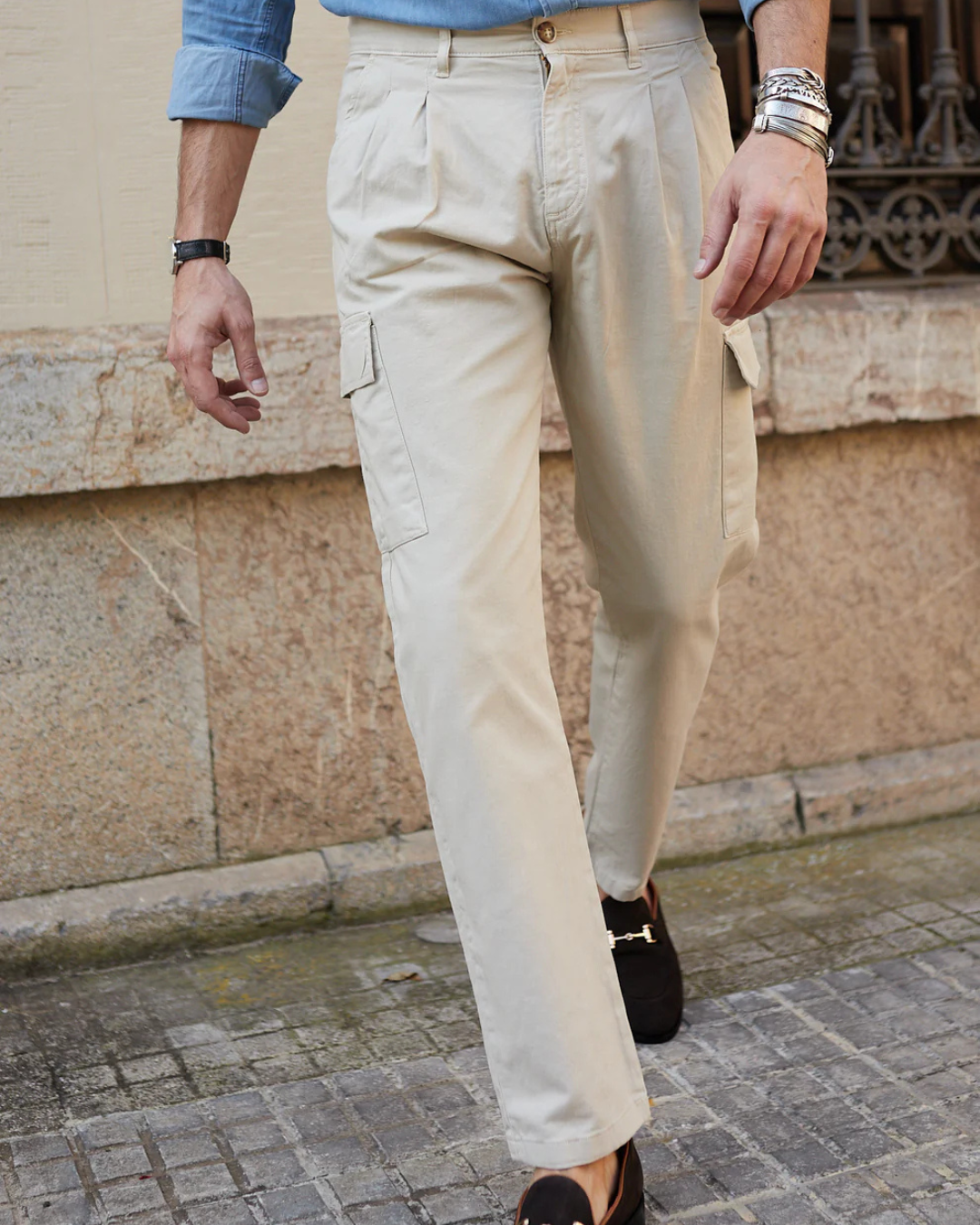 Pantalón Cargo de Lino y Algodón para Hombre