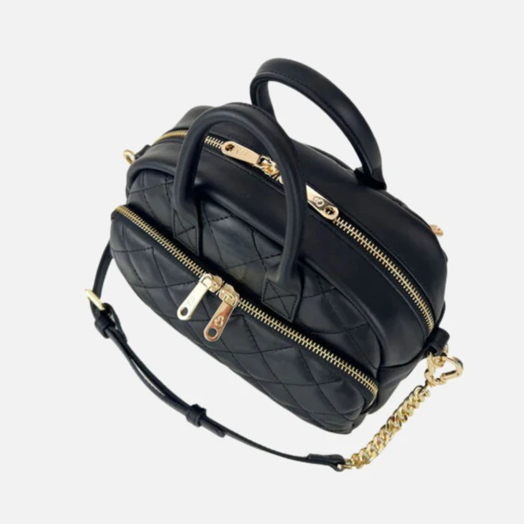 Bolso de Hombro de Cuero Liso Negro para Mujer