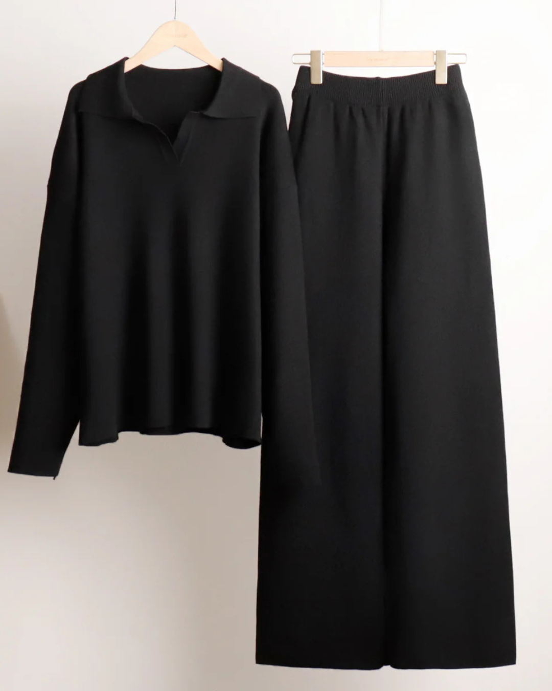 Conjunto de 2 Piezas para Mujer, Sudadera con Cuello de Polo y Pantalón de Pierna Ancha