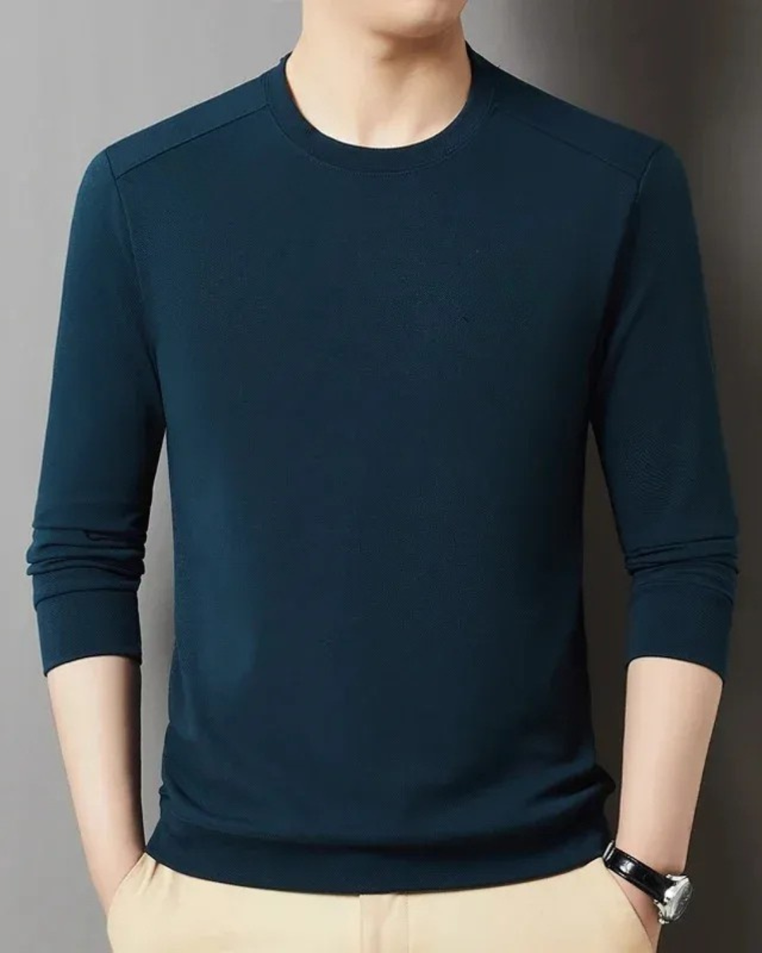 Jersey Manga Larga Elegante de Tejido Elástico para Hombre