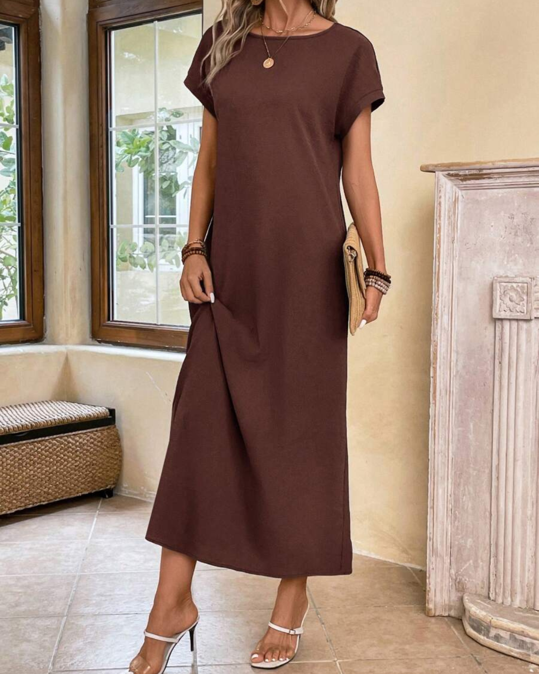 Vestido largo de mujer, ancho y sin arrugas