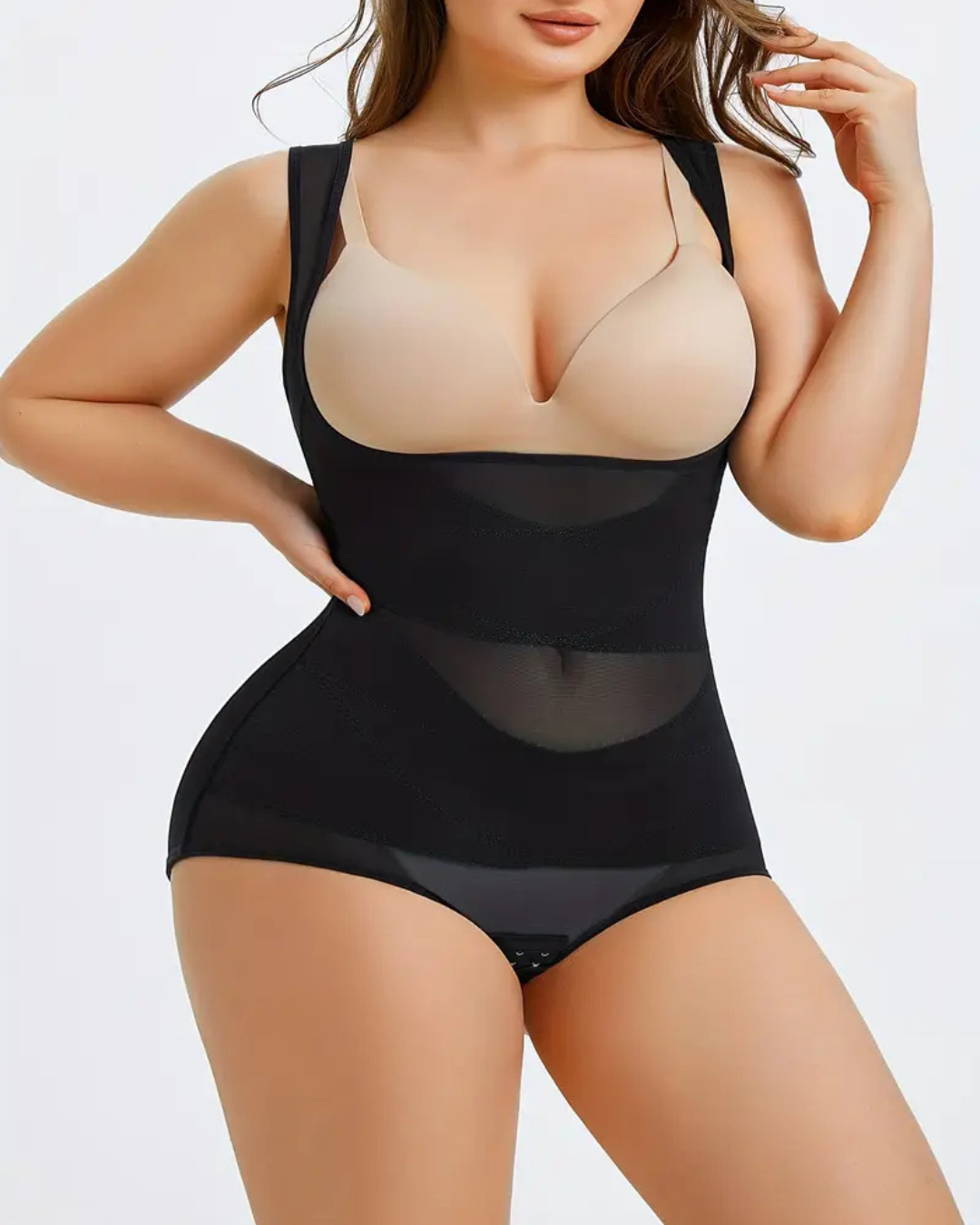 Faja Casual Talla Grande con Tirantes Semitransparentes con Control de Abdómen y Realce de Busto.