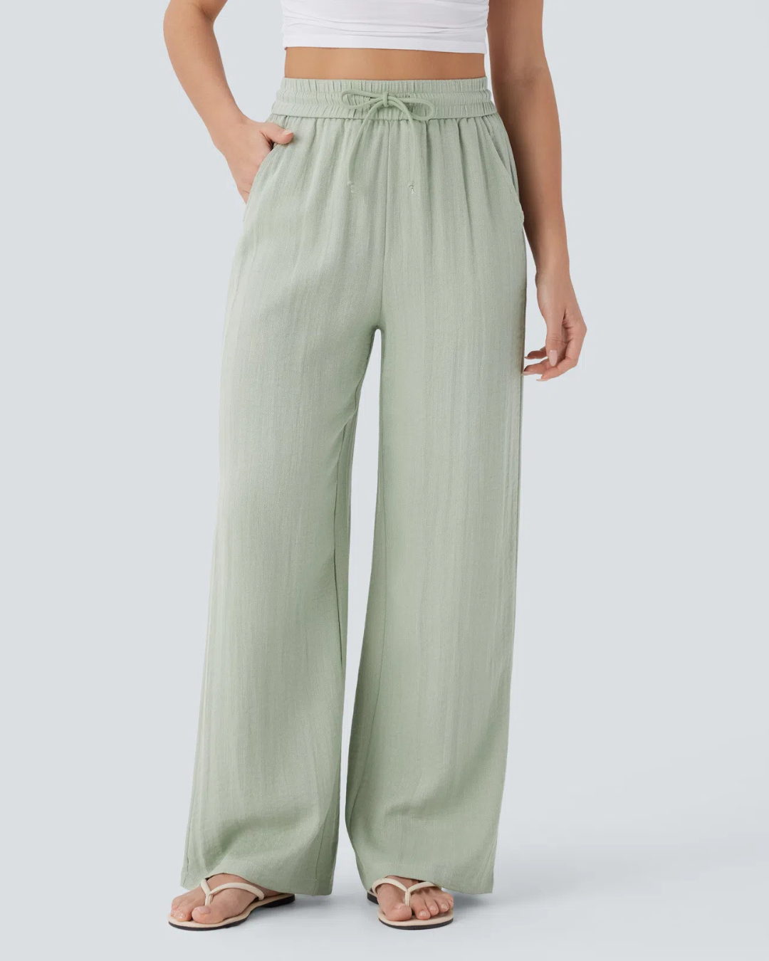 Pantalón de Lino con Cintura Ajustable y Corte Fluido de Mujer