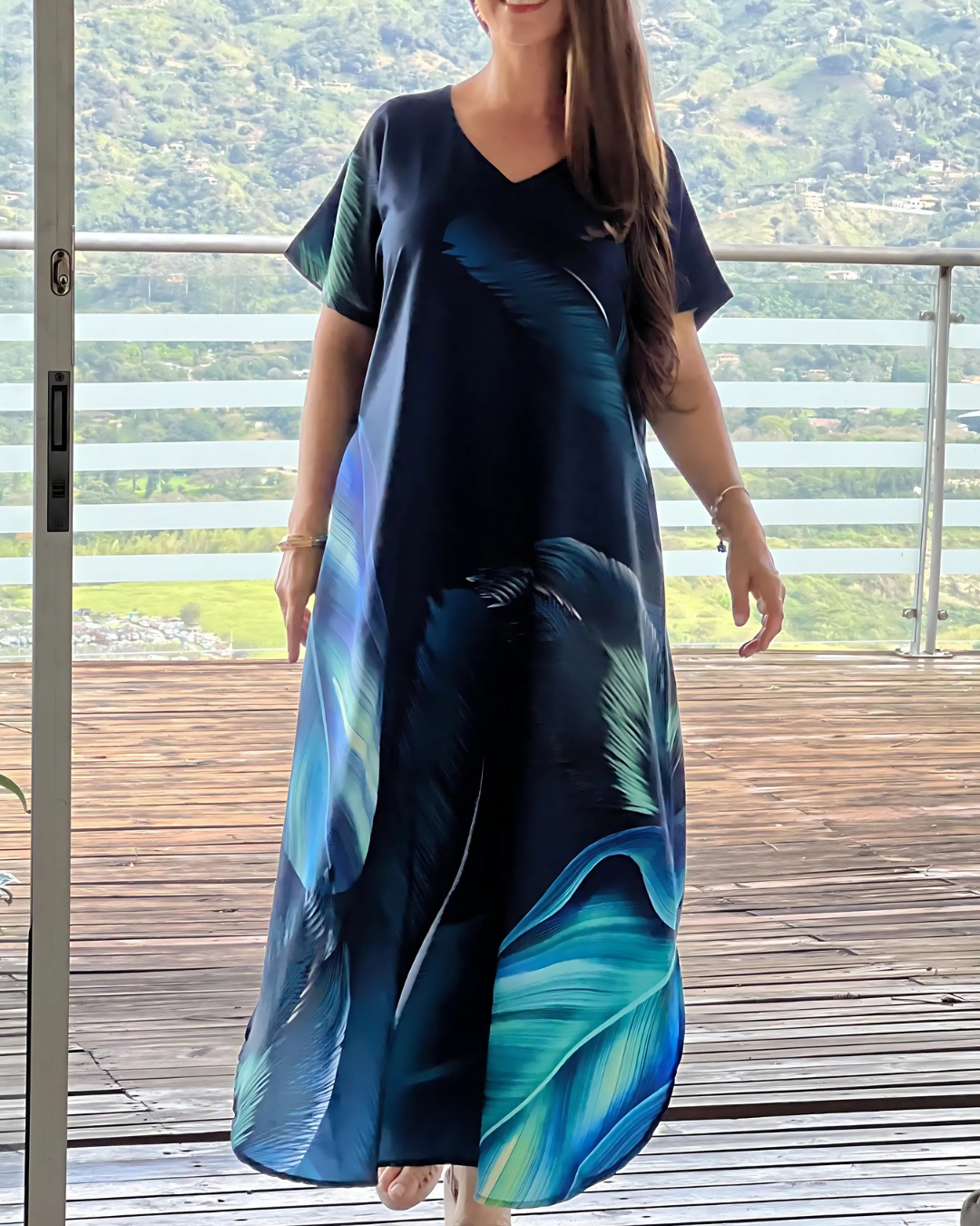 Vestido suelto con escote en V para mujer